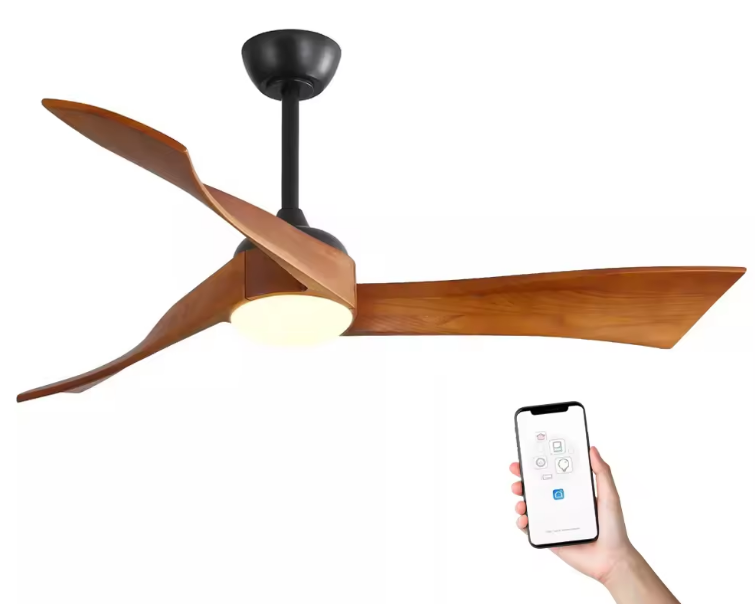 Builder Fans Co. Wood Blade Smart Ceiling Fan with LED Light - Black, Walnut