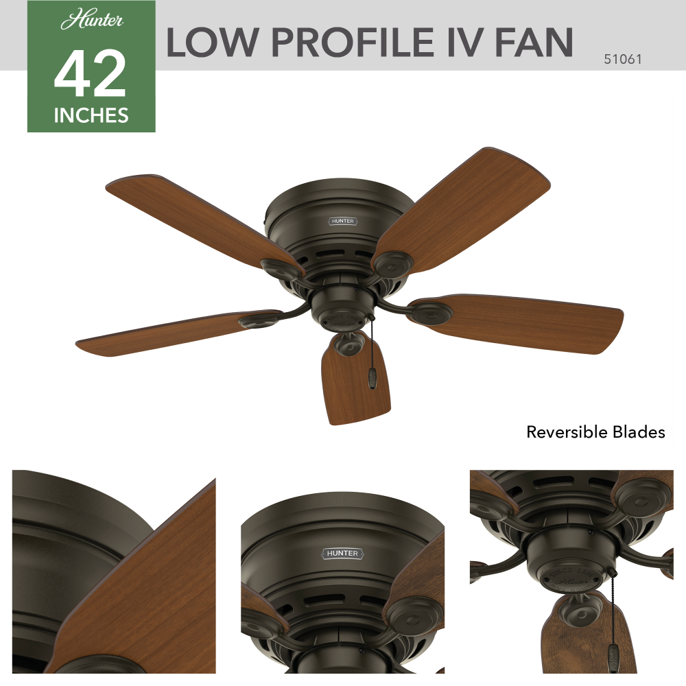 Hunter LOW PROFILE 51061 Fan Traditional - New Bronze