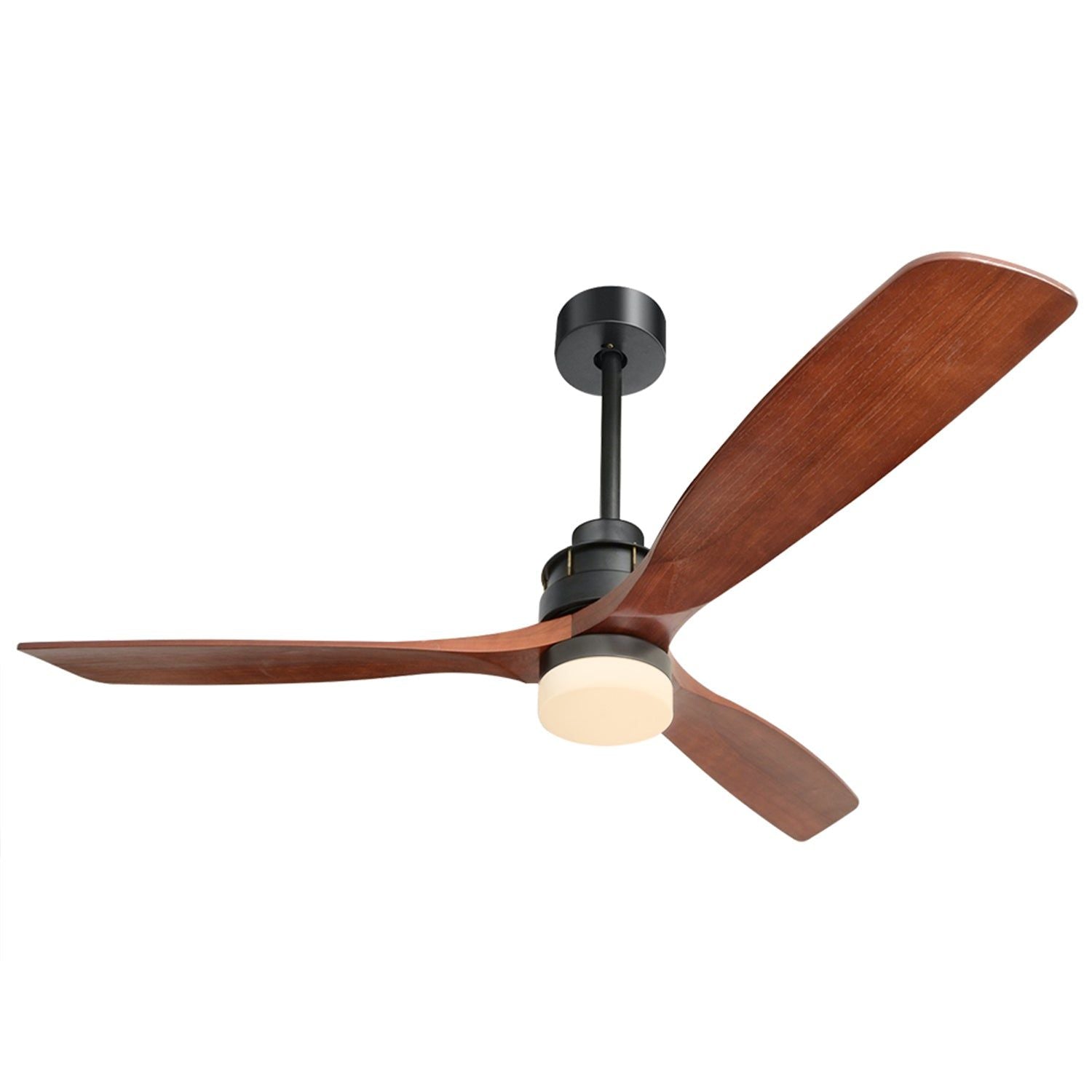 Woody52 Wood Blade Ceiling Fan with LED Light and Remote, 52 Inch, 6-Speed Reversible - Matte Black, Walnut