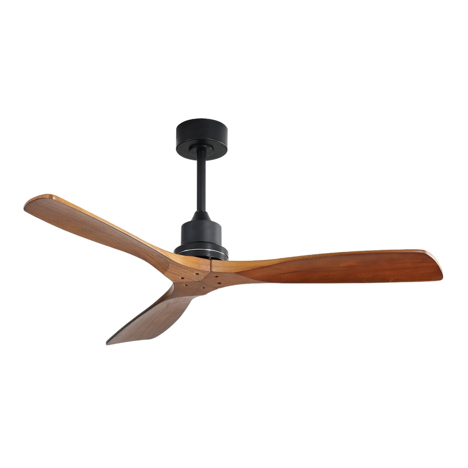 Builder Fans Co. 52 Inch Wood Blade Ceiling Fan with Remote Control - Matte Black, Walnut Blades